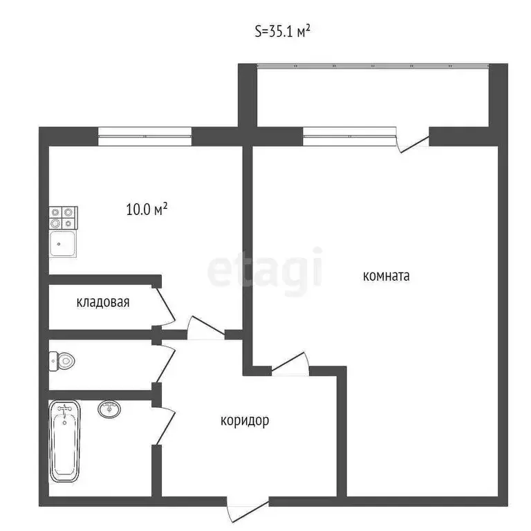 1-комнатная квартира: Тюмень, Камчатская улица, 37 (35.1 м) - Фото 0