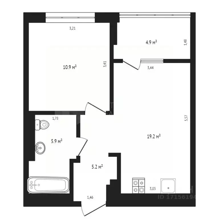 1-к кв. Тюменская область, Тюмень ул. Евгения Войнова, 7 (46.2 м) - Фото 2