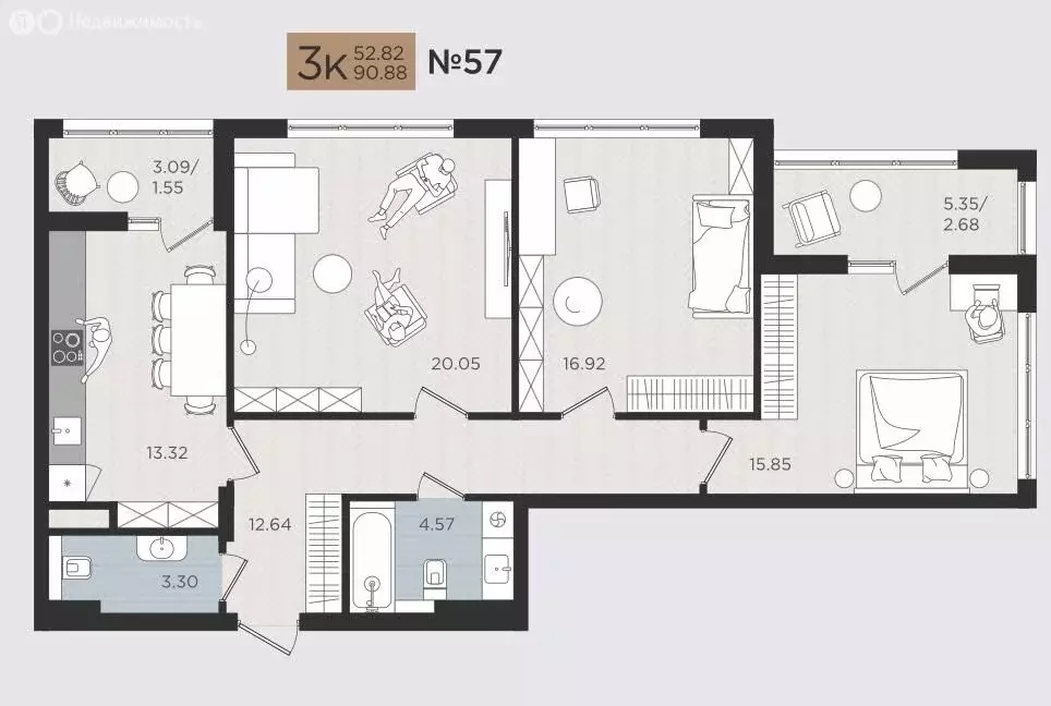 3-комнатная квартира: Калининград, Советский проспект, 50 (90.88 м) - Фото 1
