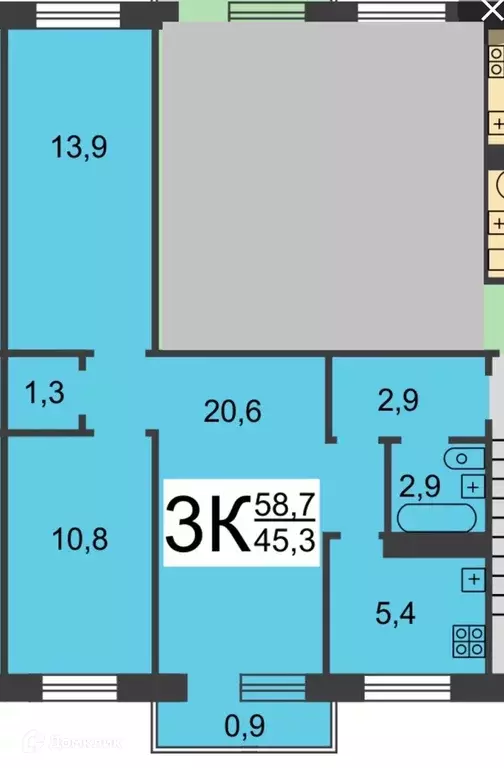 Продаётся 3-к квартира, 58.7 м - Фото 1