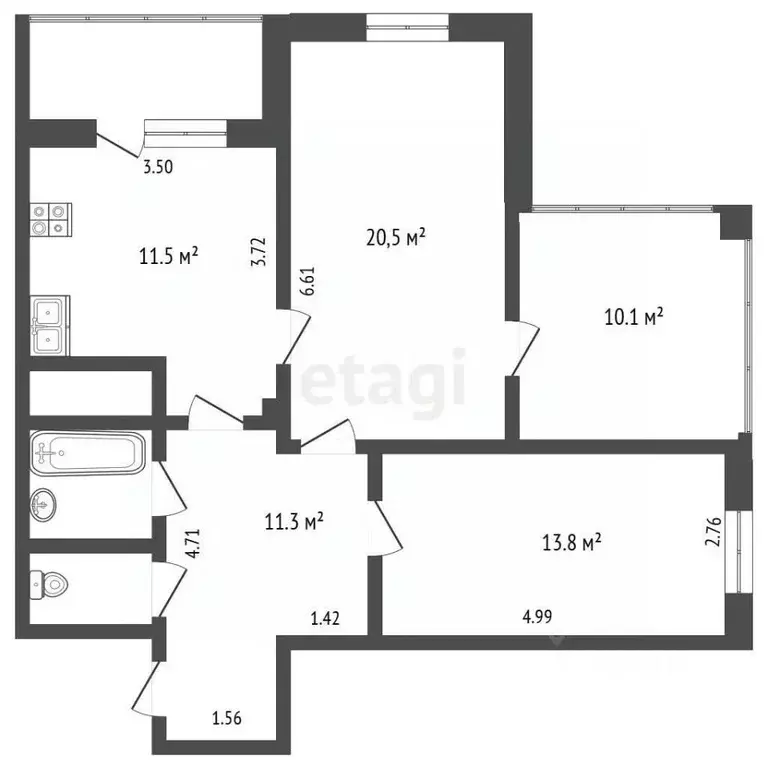 2-к кв. Московская область, Мытищи ул. Колпакова, 42к3 (75.0 м) - Фото 2