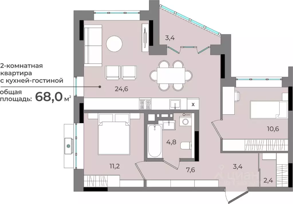 2-к кв. Удмуртия, Ижевск ул. Имени В.С. Тарасова, 6 (68.0 м) - Фото 0