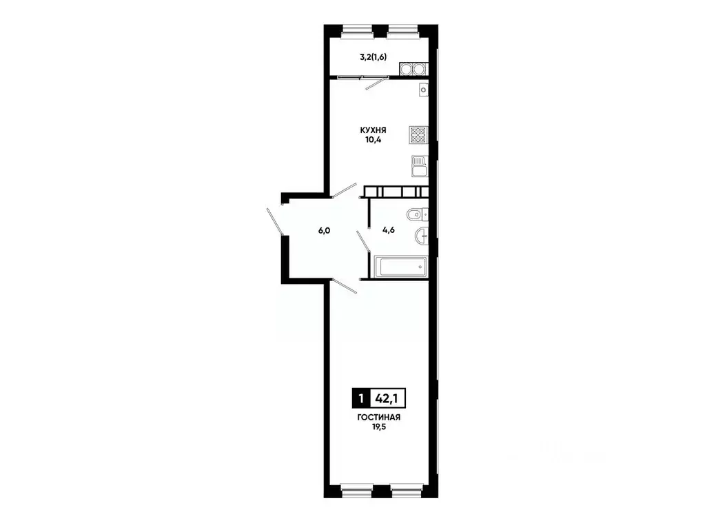 1-к кв. Ставропольский край, Ставрополь ул. Доваторцев, 179В (42.1 м) - Фото 1