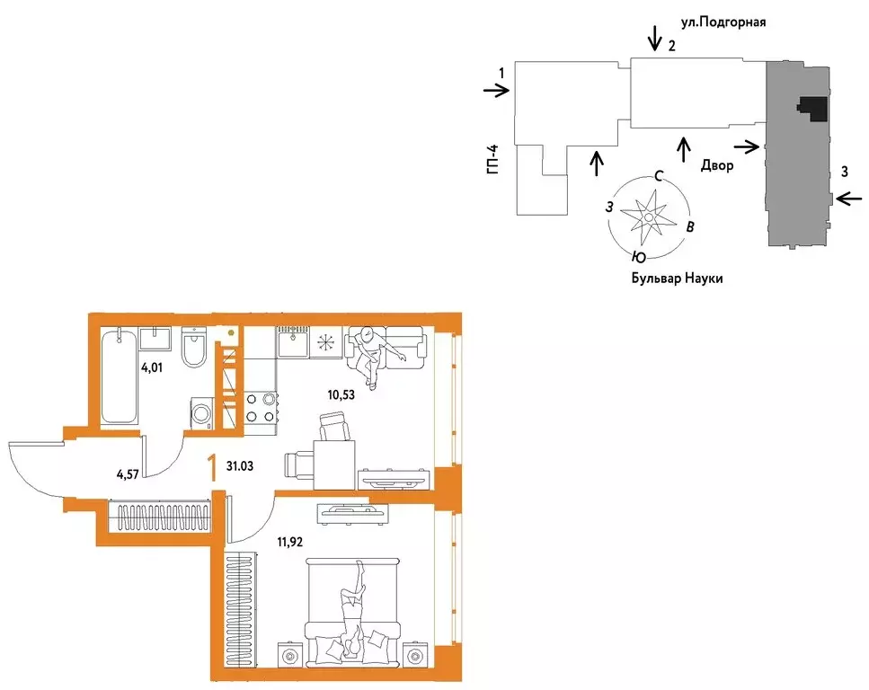 1-комнатная квартира: Тюмень, ЖК Авторский (31.03 м) - Фото 0