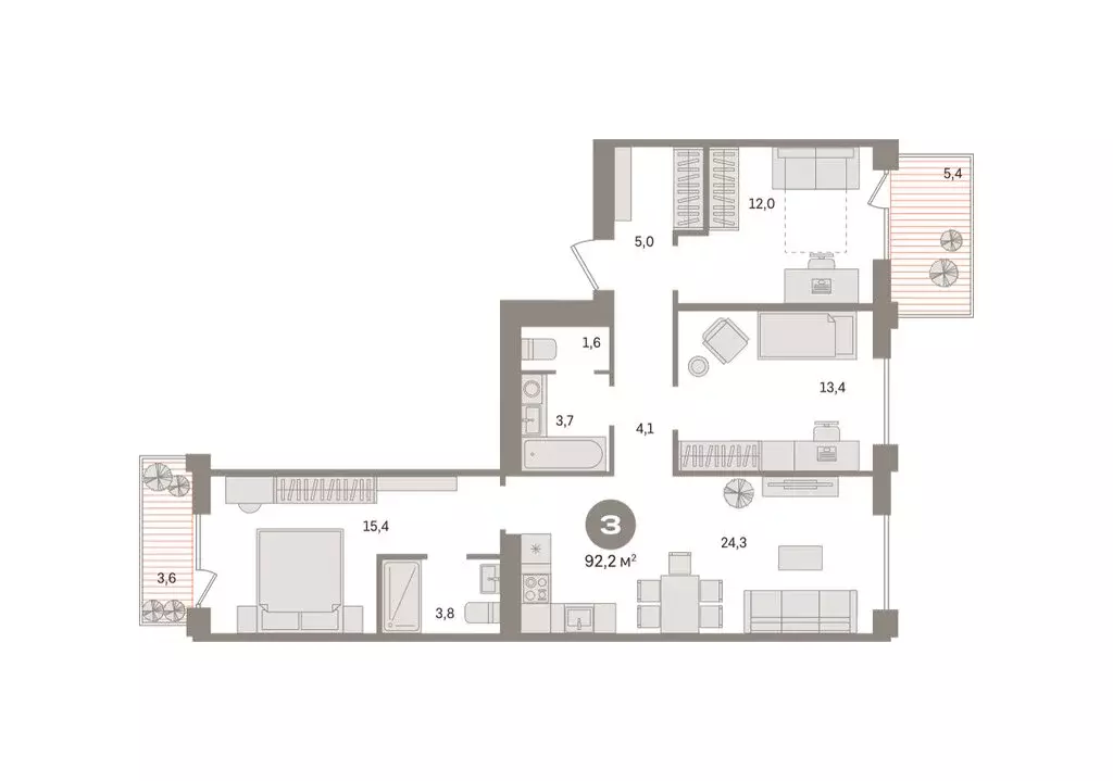 3-комнатная квартира: Новосибирский район, рабочий посёлок Краснообск, ... - Фото 2