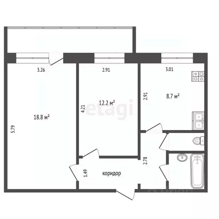 2-к кв. Тюменская область, Тюмень Депутатская ул., 78 (55.8 м) - Фото 1