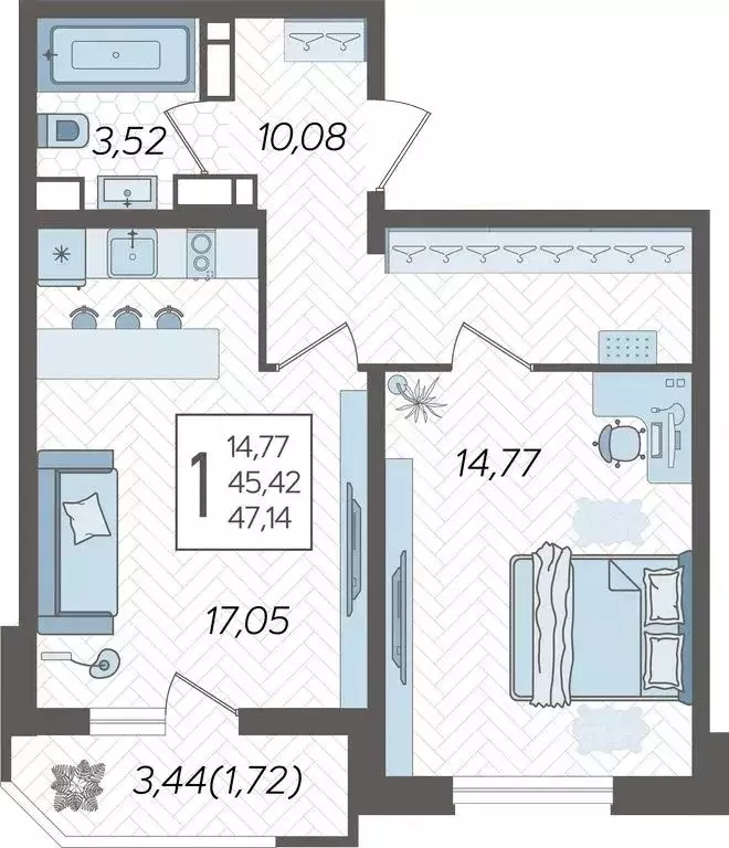 1-к кв. Краснодарский край, Краснодар Уральская ул., 87/7 (48.3 м) - Фото 1