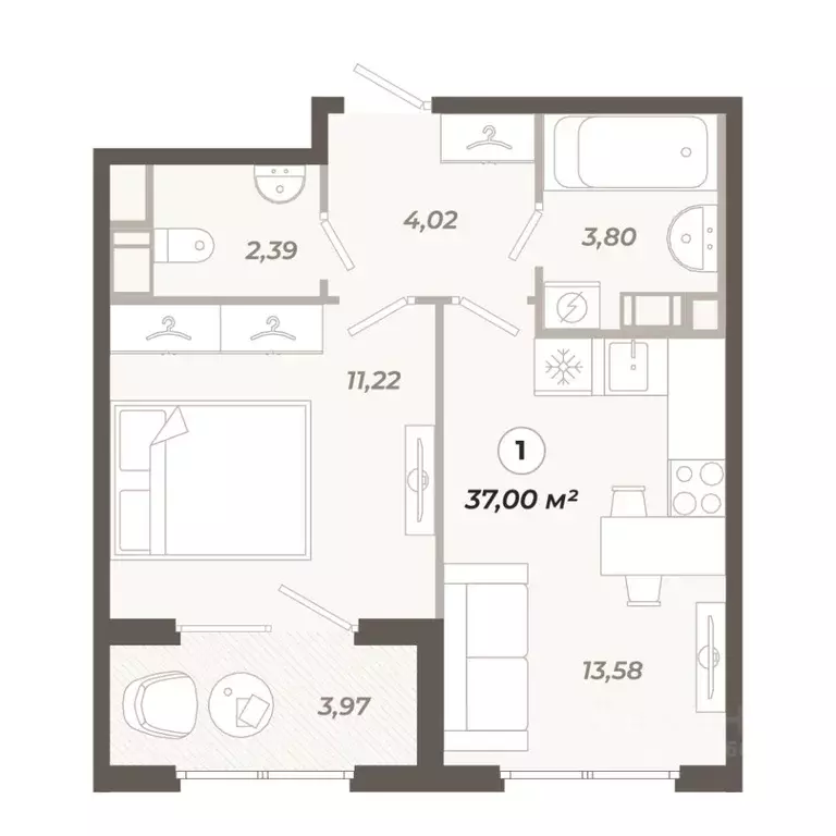 1-к кв. Санкт-Петербург ул. Коли Томчака, 21Д (37.0 м) - Фото 0