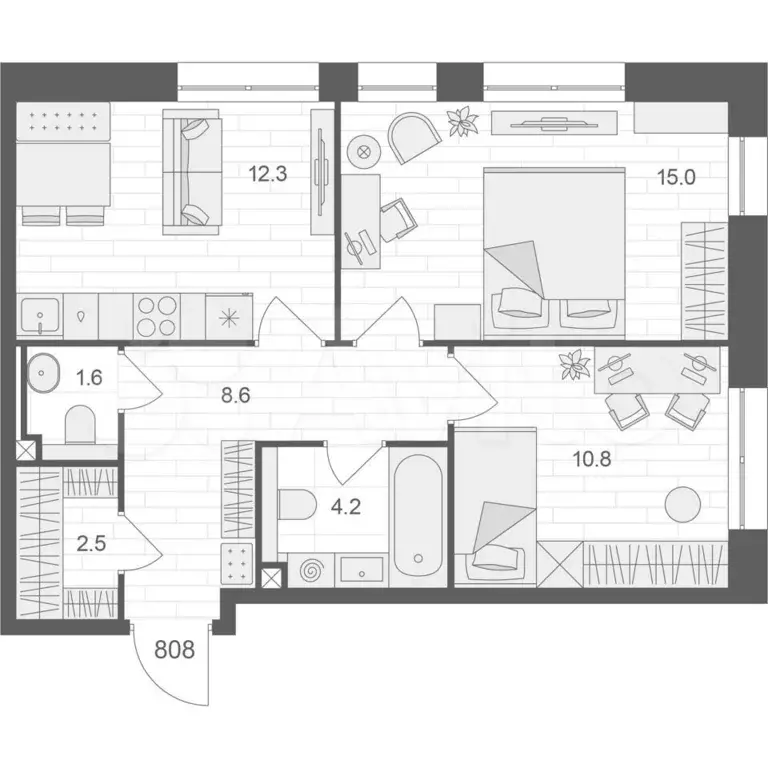 2-к. квартира, 55 м, 8/12 эт. - Фото 0