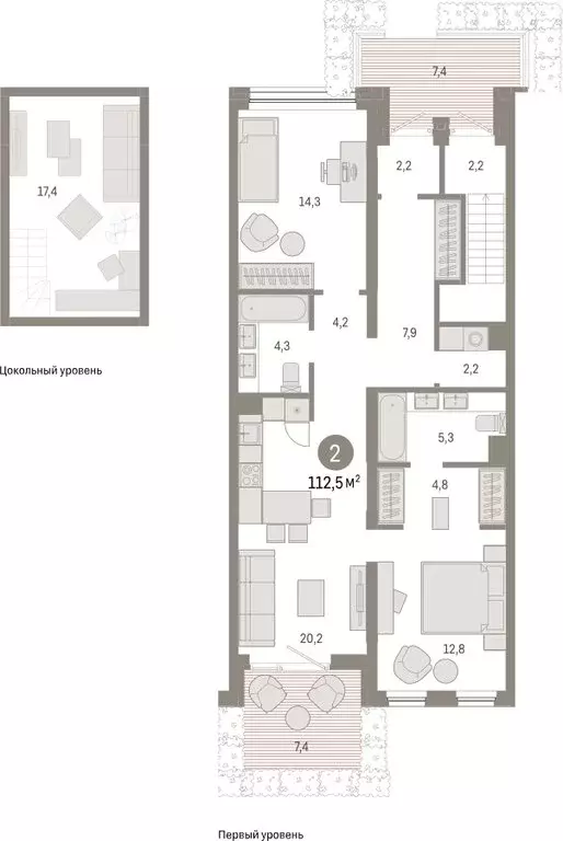 2-комнатная квартира: Тюмень, Мысовская улица, 26к1 (112.52 м) - Фото 1