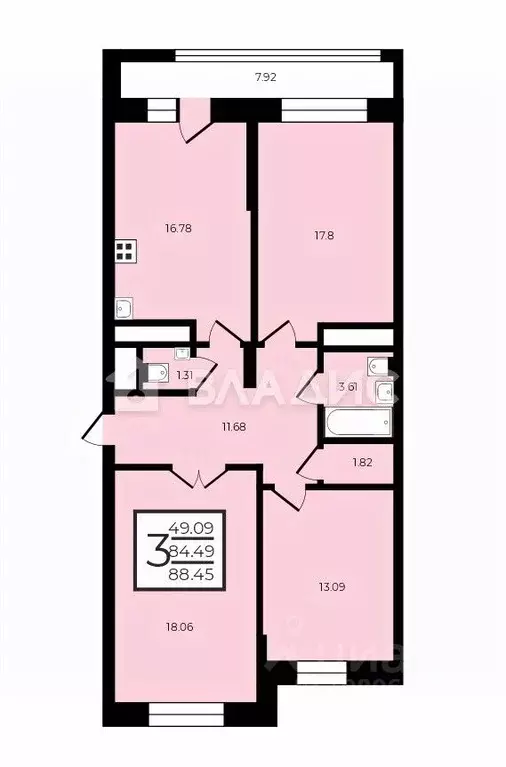 3-к кв. Москва 6-я Радиальная ул., 7/6к3 (88.45 м) - Фото 2