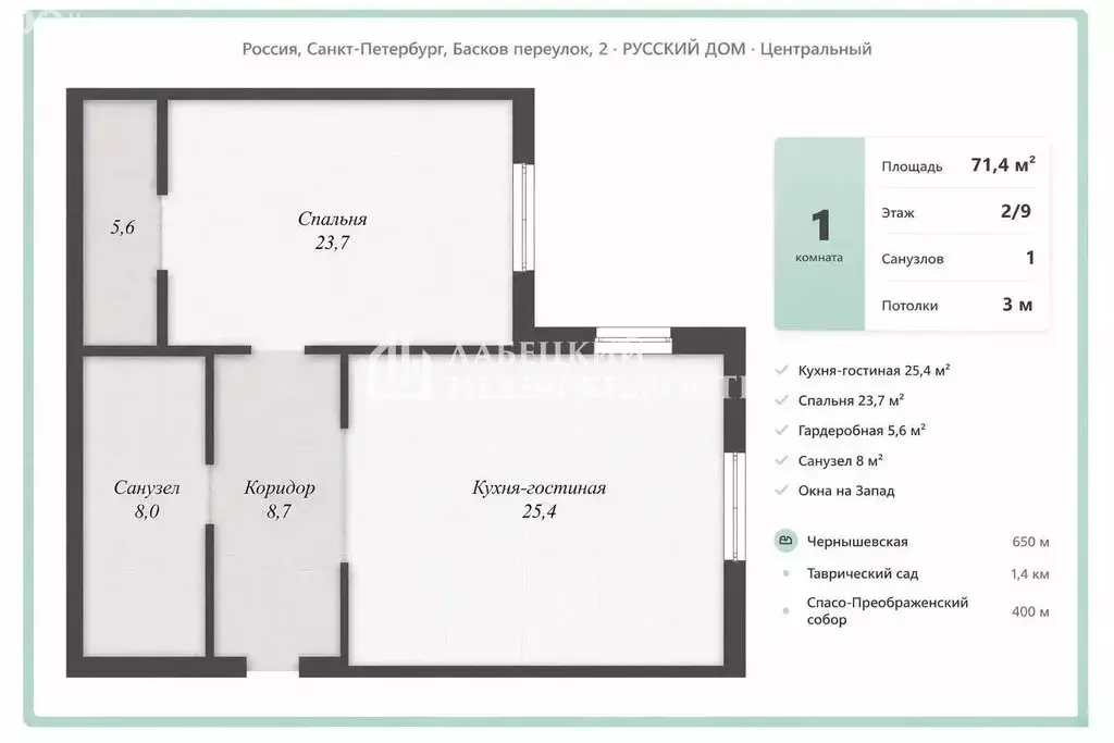 1-комнатная квартира: Санкт-Петербург, Басков переулок, 2 (71.4 м) - Фото 2