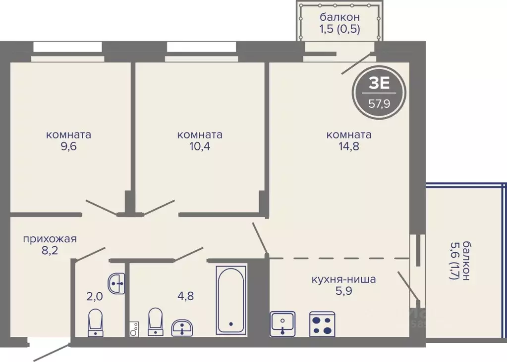 3-к кв. Пермский край, Пермь ш. Космонавтов, 309Ак1 (57.9 м) - Фото 1