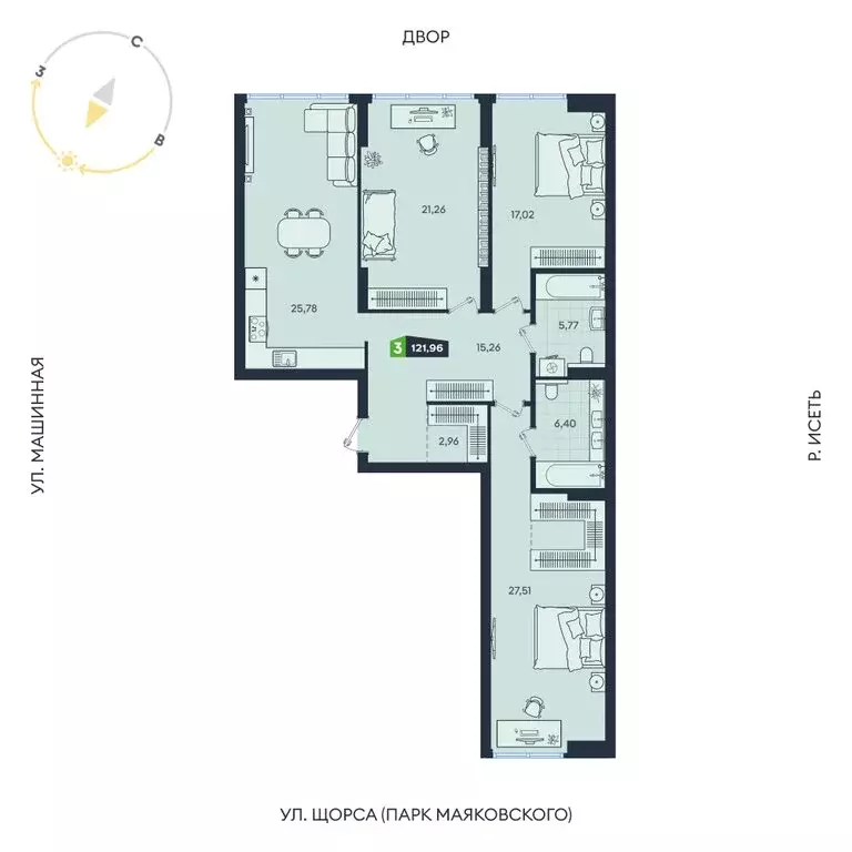 3-комнатная квартира: Екатеринбург, Машинная улица, 1В/4 (121.96 м) - Фото 1