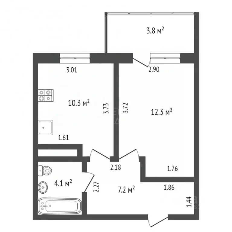 1-к кв. Тюменская область, Тюмень ул. Тимофея Чаркова, 79к3 (34.6 м) - Фото 2