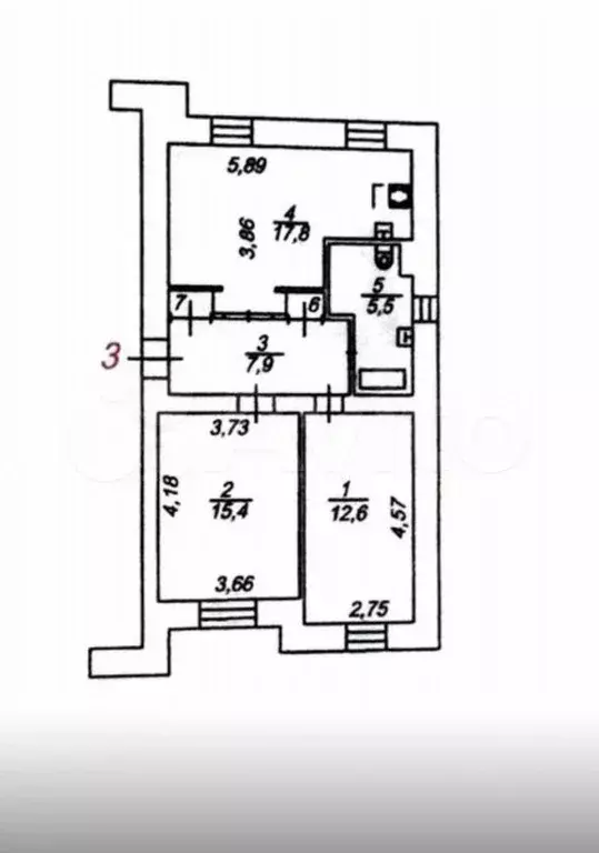 3-к. квартира, 63 м, 2/4 эт. - Фото 0