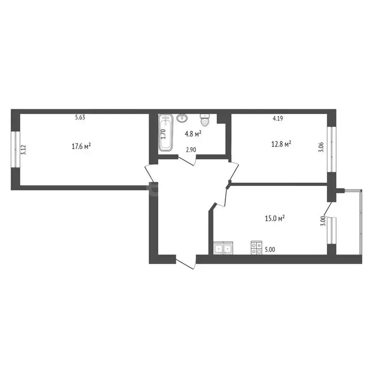 2-комнатная квартира: Тюмень, Харьковская улица, 64 (61.8 м) - Фото 1