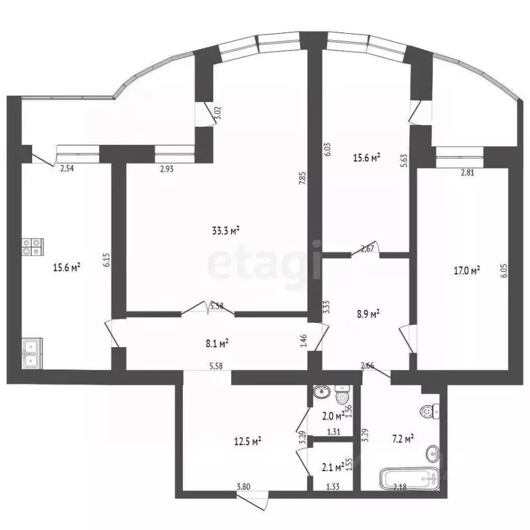 3-к кв. Тюменская область, Тюмень ул. 8 Марта, 2 (122.0 м) - Фото 2