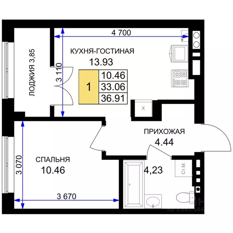 1-к кв. Калининградская область, Гурьевск Включи жилой комплекс (36.91 ... - Фото 0