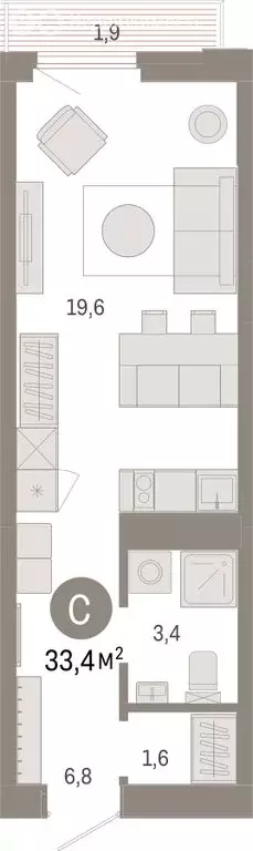 Квартира-студия: Тюмень, жилой комплекс Зарека (33.38 м) - Фото 1