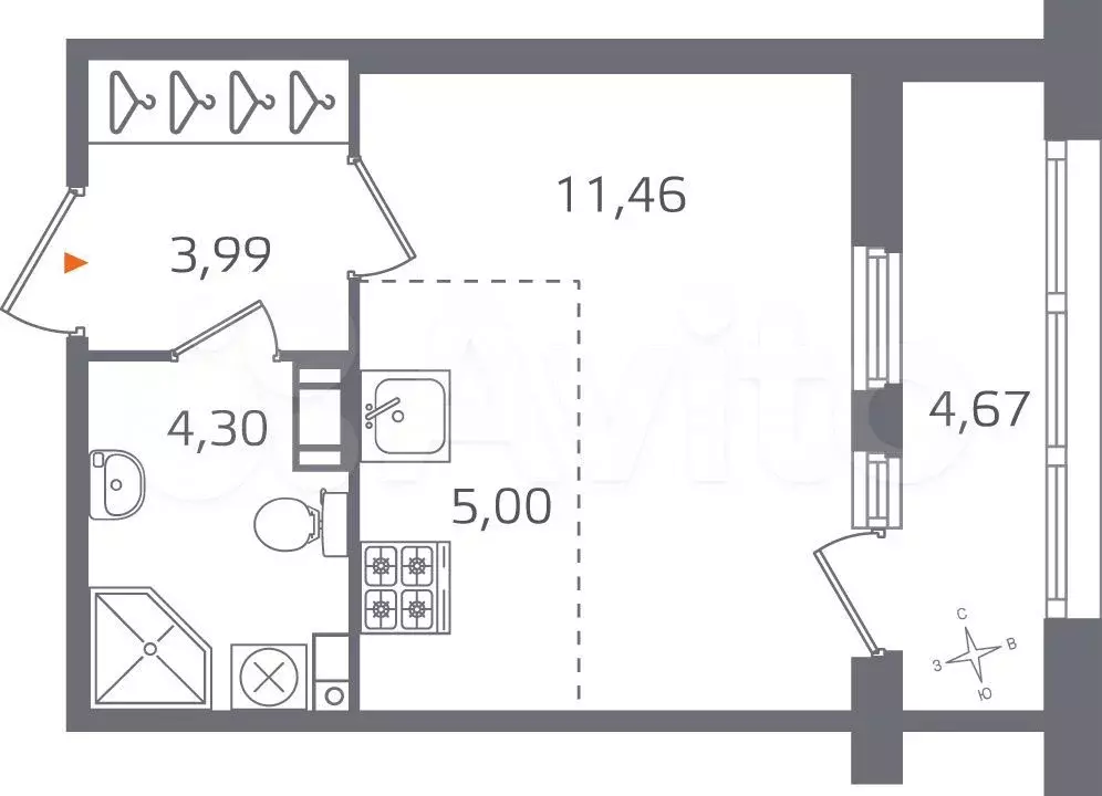 Квартира-студия, 27,1 м, 3/10 эт. - Фото 0