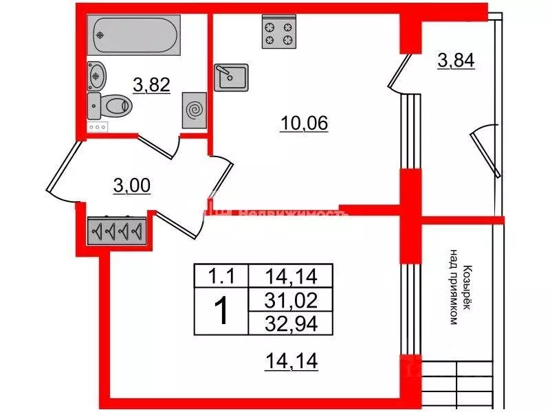 Квартира, 1 комната, 31.02 м - Фото 0