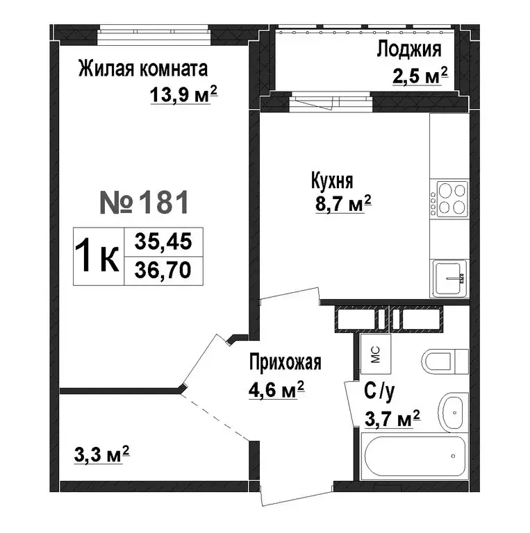 1-комнатная квартира: Нижний Новгород, жилой комплекс Торпедо (35.45 ... - Фото 0