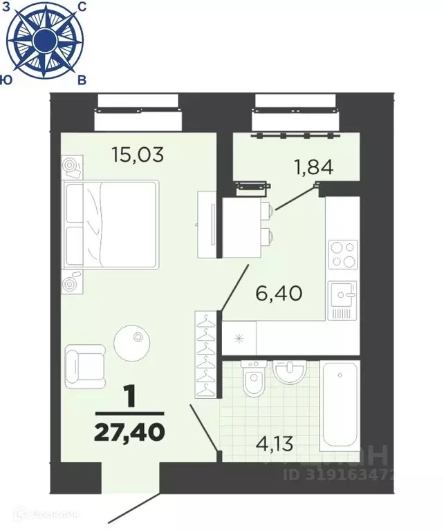 1-к кв. Рязанская область, Рязань ул. Семчинская, 11к2 (27.4 м) - Фото 0
