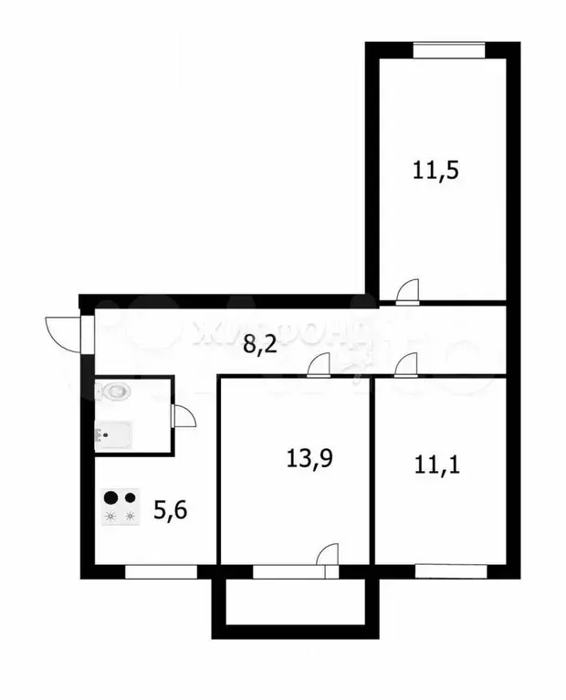 3-к. квартира, 58,1 м, 4/5 эт. - Фото 0