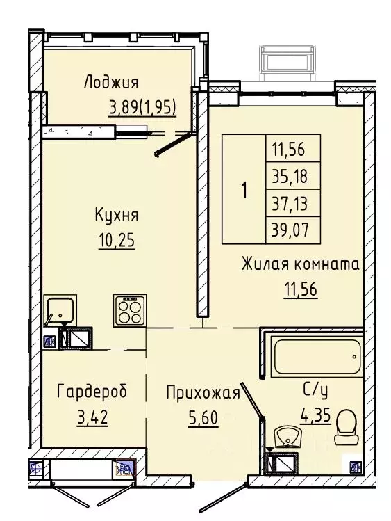 1-к кв. Ростовская область, Ростов-на-Дону ул. Текучева, 370/3 (37.13 ... - Фото 0