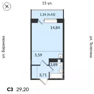 1-к кв. удмуртия, ижевск 15-я ул, 13 (29.2 м) - Фото 0