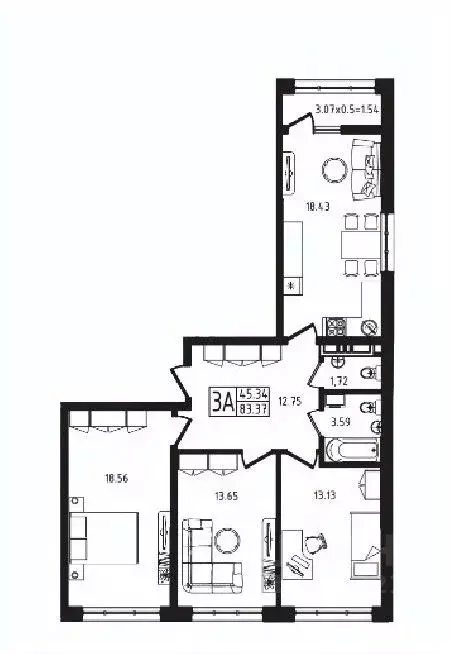 3-к кв. Адыгея, Майкоп  (83.37 м) - Фото 1