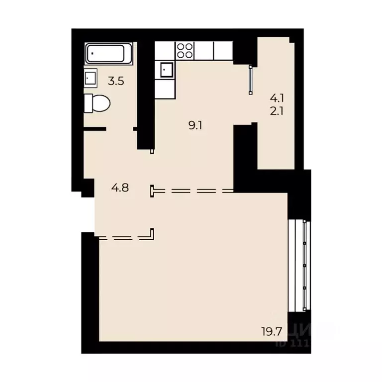1-к кв. Омская область, Омск ул. 33-я Северная, 46 (39.42 м) - Фото 1