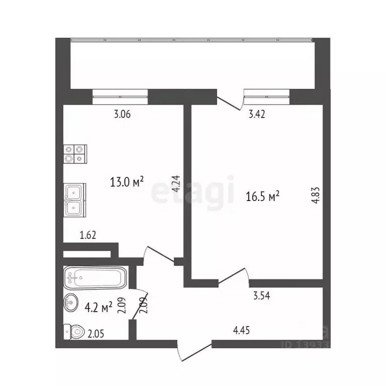 1-к кв. Тюменская область, Тюмень ул. Елизарова, 12 (40.0 м) - Фото 1