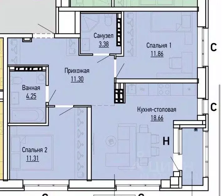 2-к кв. Свердловская область, Екатеринбург ул. Калинина, 3 (62.0 м) - Фото 1