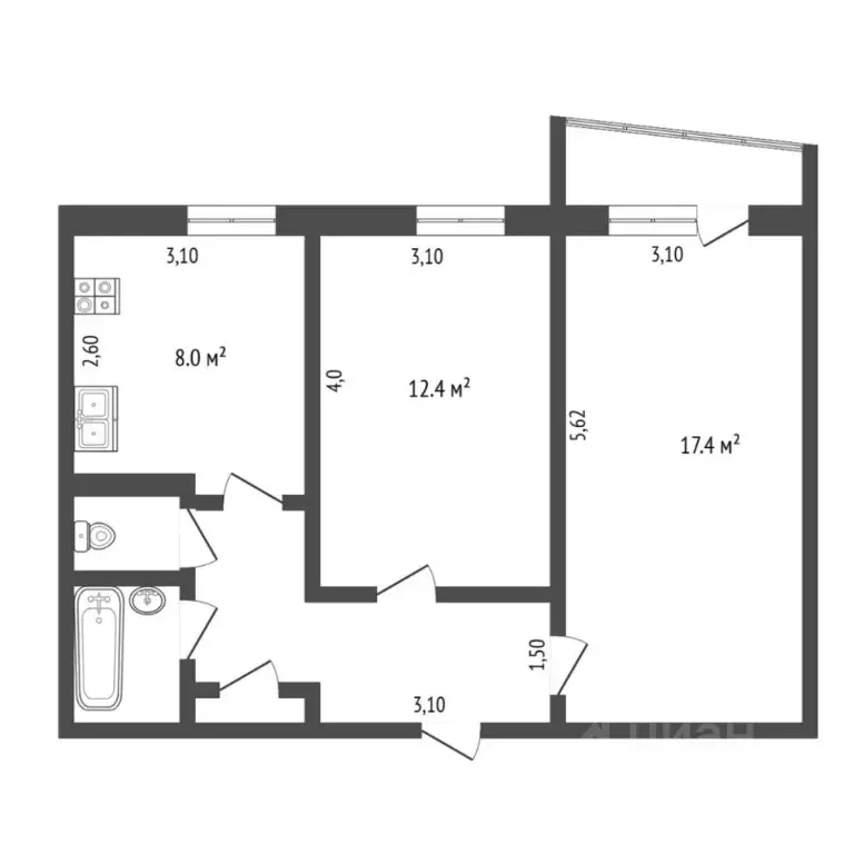 2-к кв. Тюменская область, Тюмень Профсоюзная ул., 70 (51.0 м) - Фото 2