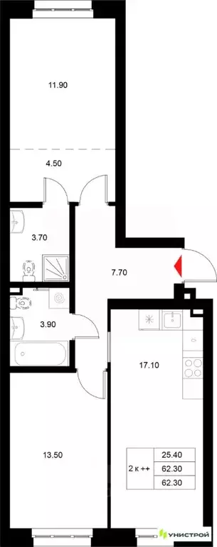 2-к кв. Татарстан, Казань Техническая ул. (62.3 м) - Фото 1