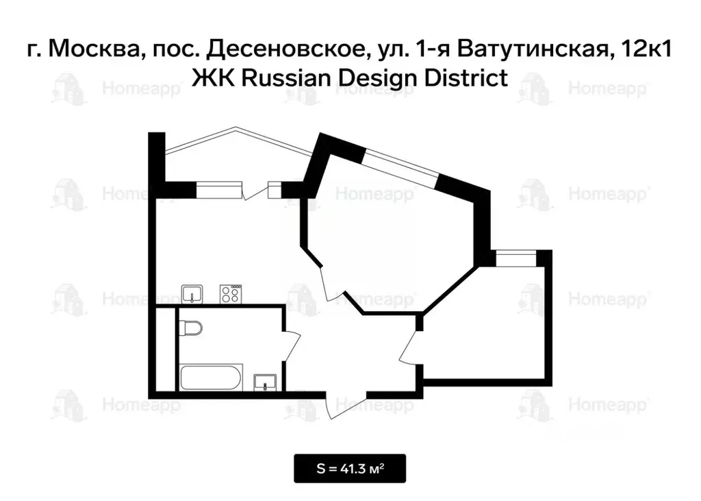 2-к кв. Москва ул. 1-я Ватутинская, 12к1 (41.3 м) - Фото 1