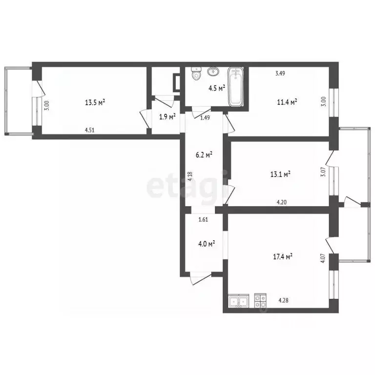 3-к кв. Крым, Симферополь ул. Лексина (73.8 м) - Фото 2