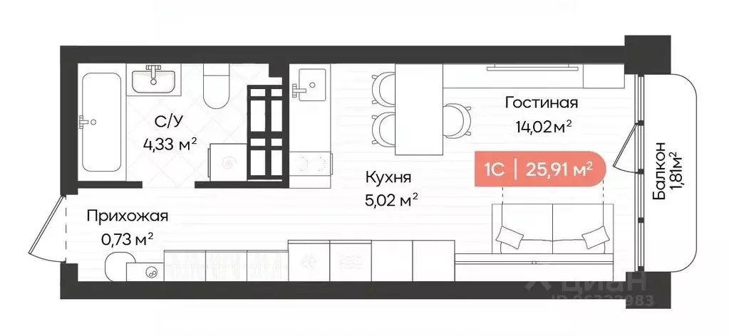 1-к кв. Новосибирская область, Новосибирск Ленинградская ул., 342 ... - Фото 1