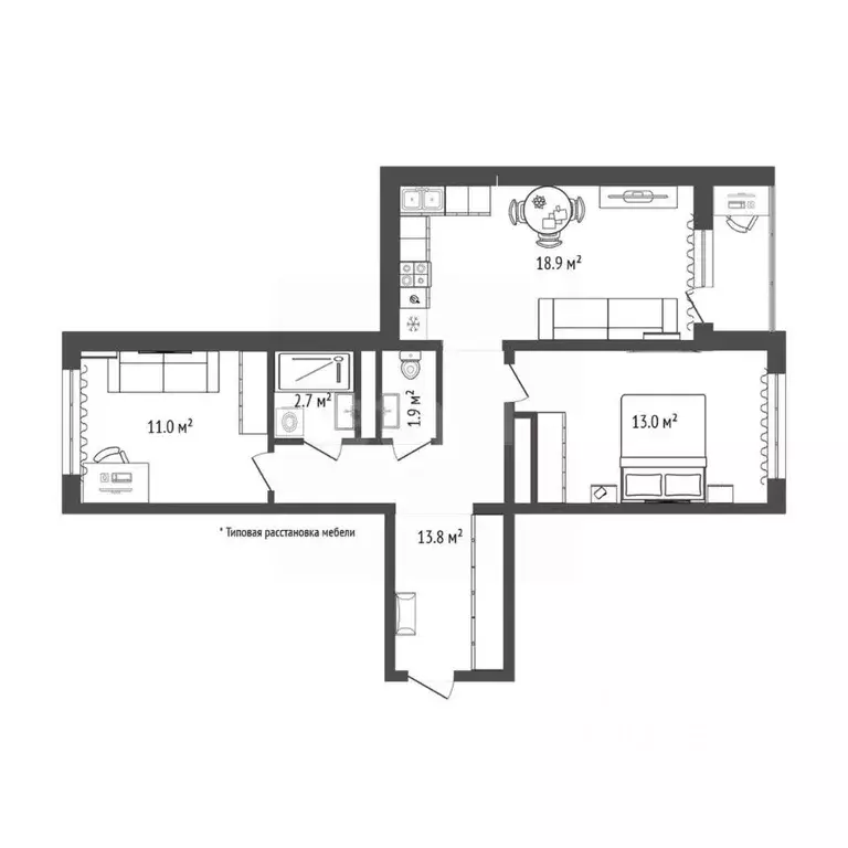 2-к кв. Тюменская область, Тюмень ул. Василия Подшибякина, 19 (61.4 м) - Фото 1