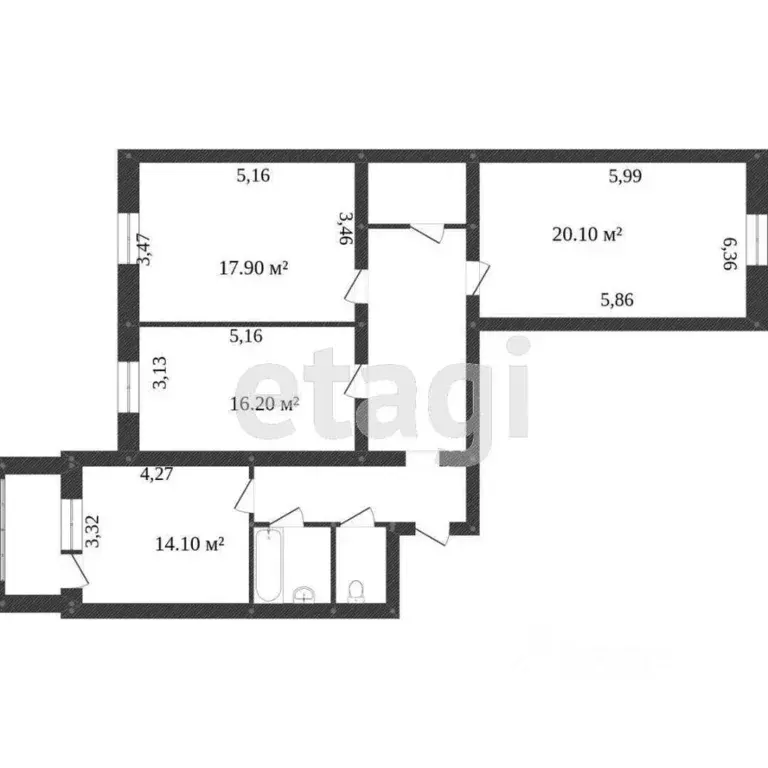 3-к кв. Белгородская область, Белгород ул. Костюкова, 12а (77.7 м) - Фото 2