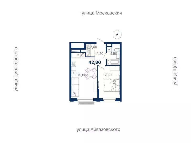 1-комнатная квартира: Екатеринбург, улица Айвазовского, 52 (42.8 м) - Фото 0