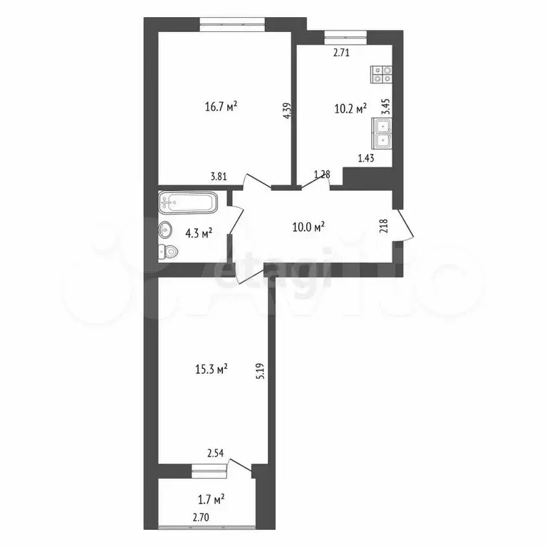 2-к. квартира, 56,5 м, 4/9 эт. - Фото 0