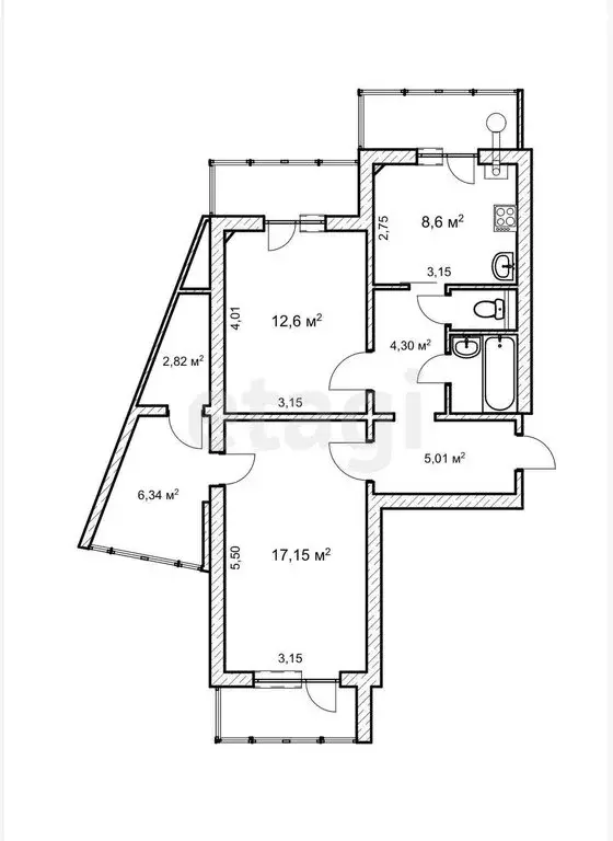 2-комнатная квартира: Белгород, улица Есенина, 50 (51 м) - Фото 1