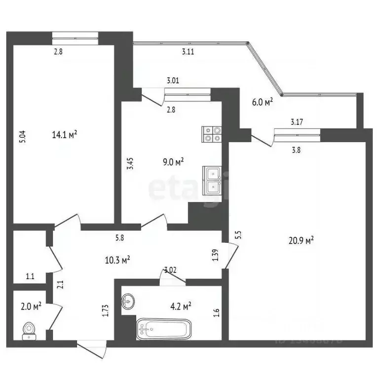 2-к кв. Ханты-Мансийский АО, Ханты-Мансийск Красноармейская ул., 4 ... - Фото 2