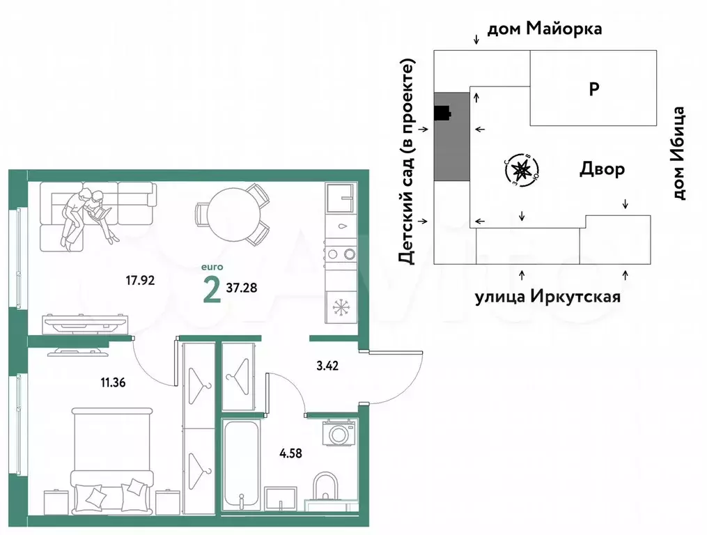 2-к. квартира, 37,3 м, 15/20 эт. - Фото 0