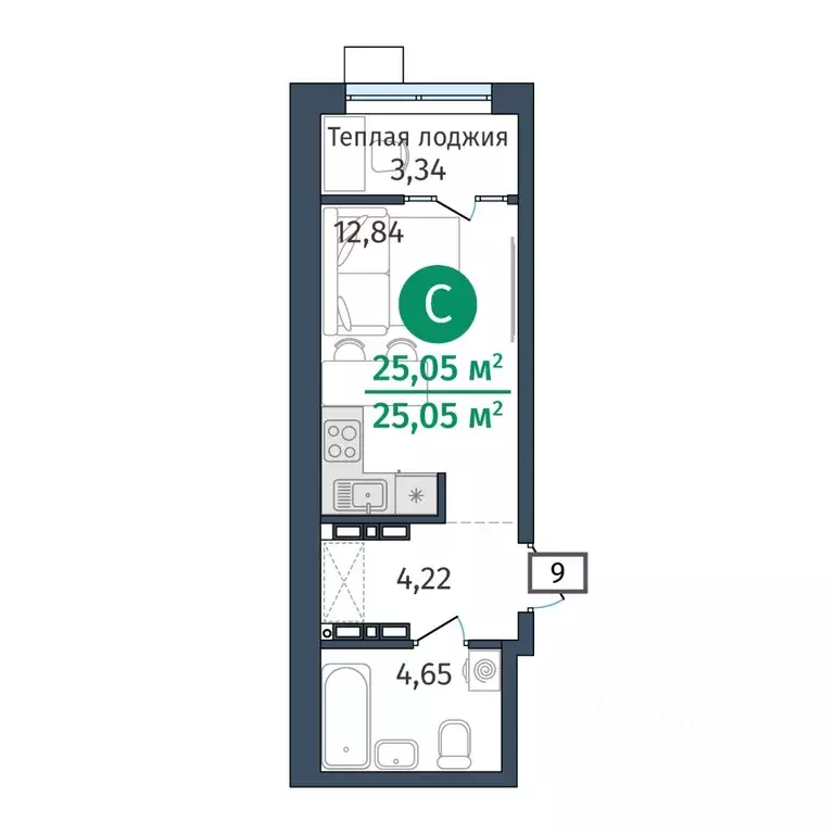 Студия Тюменская область, Тюменский муниципальный округ, д. Дударева ... - Фото 1