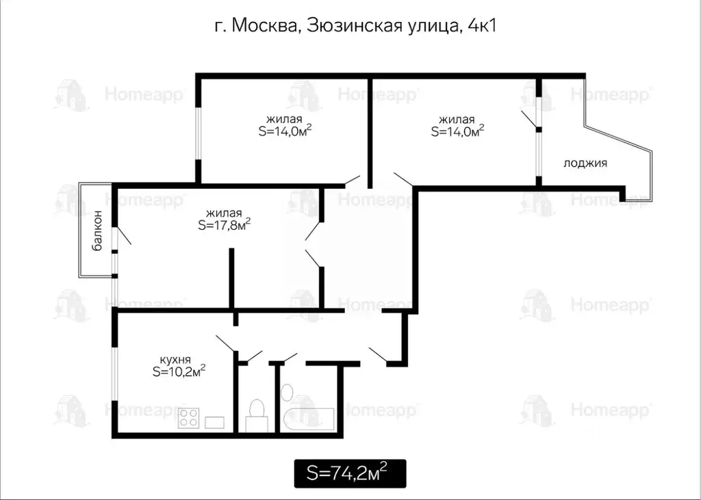 3-к кв. Москва Зюзинская ул., 4К1 (74.2 м) - Фото 1