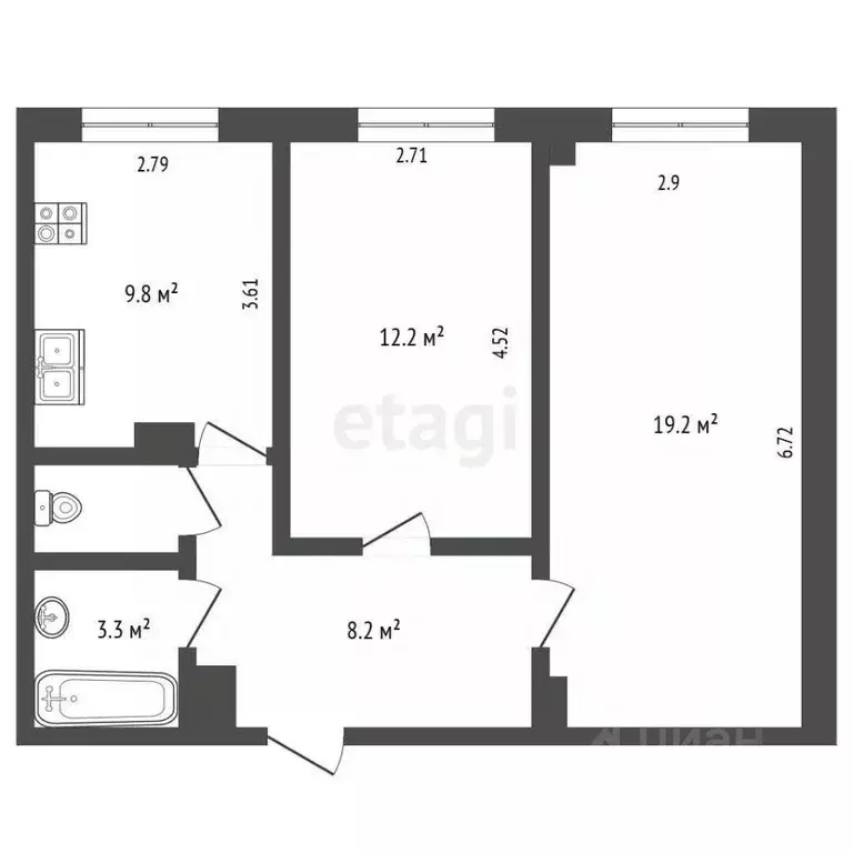 2-к кв. Псковская область, Псков Народная ул., 15 (54.3 м) - Фото 2